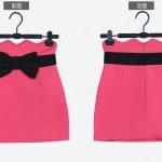 Solid Color Bow Slim Skirt Bust Dress With Bow..