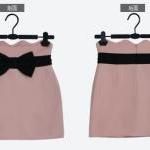 Solid Color Bow Slim Skirt Bust Dress With Bow..