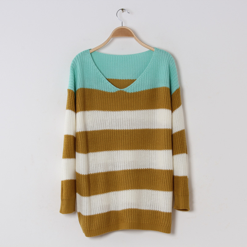 STRIP LOOSE PULLOVER SWEATER TWO COLORS 37 on Luulla